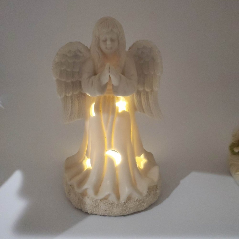 Hermitage Pottery Jade Angel Candle Burner - Angel Praying -  Moon & Stars